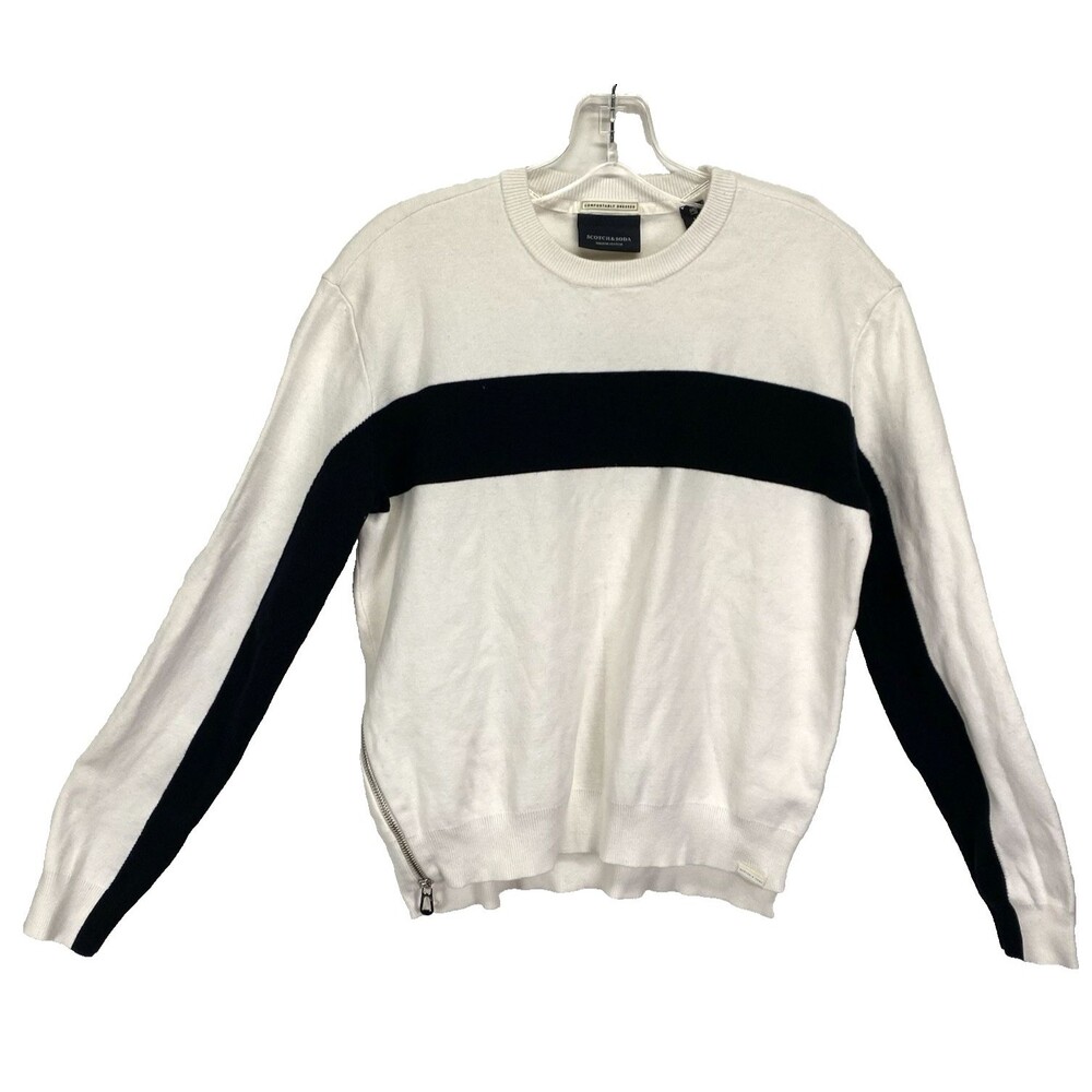 Scotch & Soda Maison Scotch White Pull-Over Knit Sweater Men's Medium Side Zip